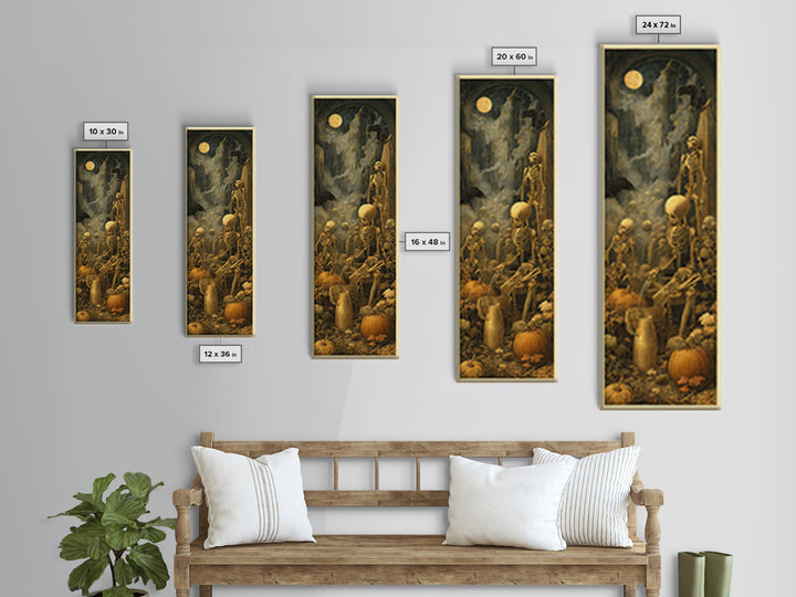 The Skeleton Gardeners, Surreal Apocalyptic Art, Tall Narrow Wall Art, Dark Fantasy Wall Art, Canvas Print, Halloween Wall Art