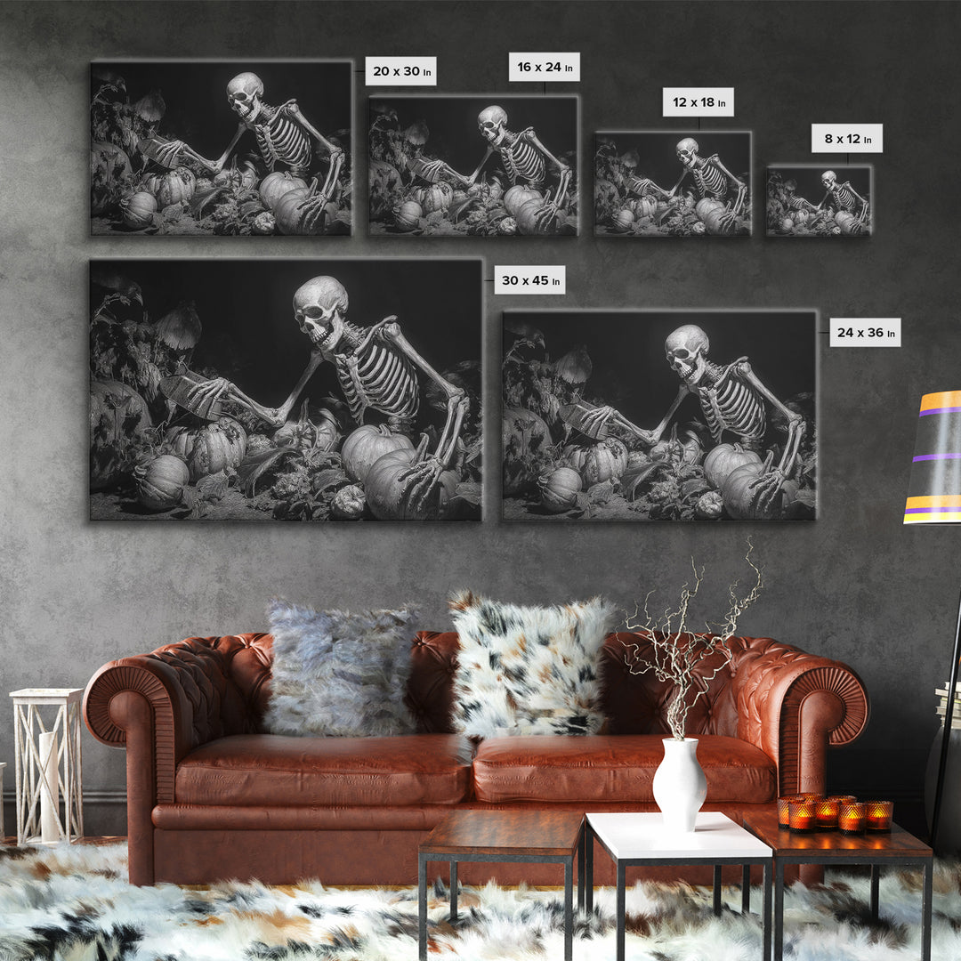 The Skeleton Gardeners, Biomechanical Horror Art, Landscape Wall Art, Gothic Horror Wall Art, Canvas Print, Halloween Wall Art