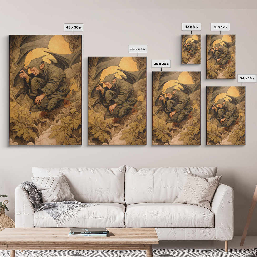The Bat Umbrella Salesman, Dark Renaissance Art, Vertical Wall Art, Dark Halloween Decor, Framed Canvas Print, Halloween Wall Art