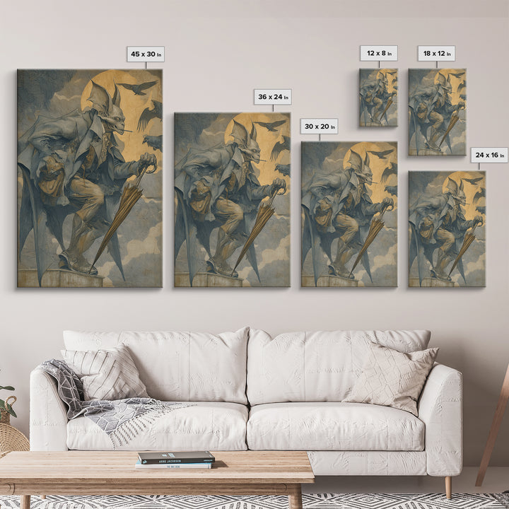 The Bat Umbrella Salesman, Decadent Gothic Art, Vertical Wall Art, Macabre Wall Art, Canvas Print, Halloween Wall Art