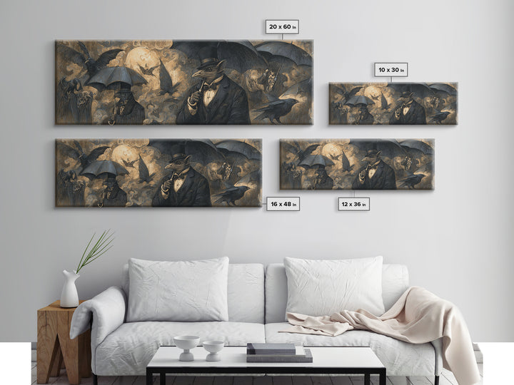 The Bat Umbrella Salesman, Expressionist Nightmare Art, Extra Wide Wall Art, Gothic Horror Wall Art, Canvas Print, Halloween Wall Art