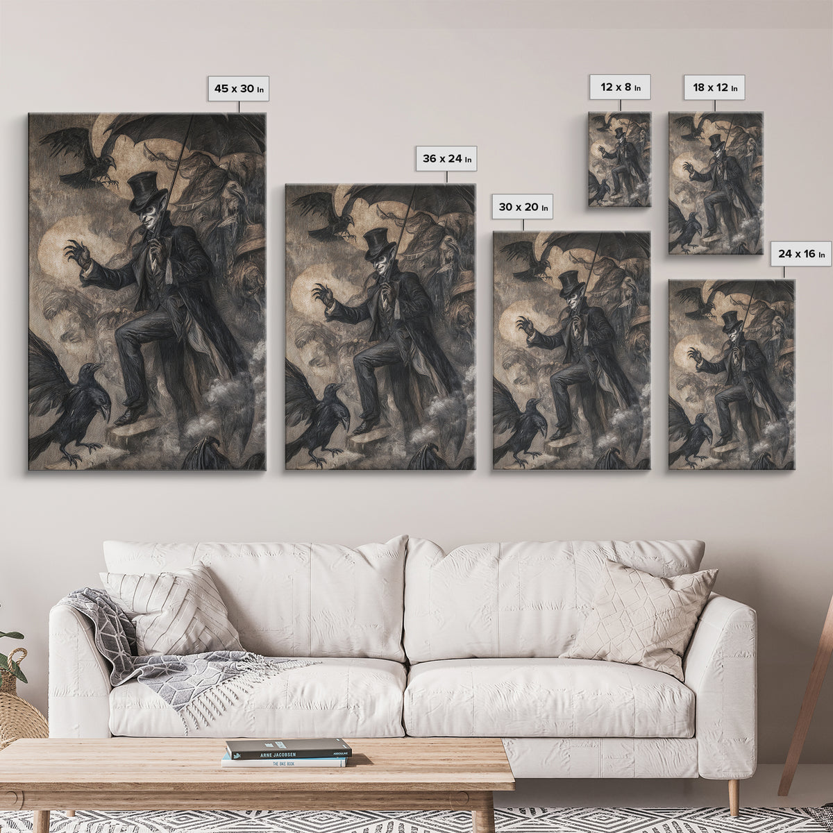 The Bat Umbrella Salesman, Expressionist Gothic Art, Vertical Wall Art, Dark Fantasy Wall Art, Canvas Print, Halloween Wall Art