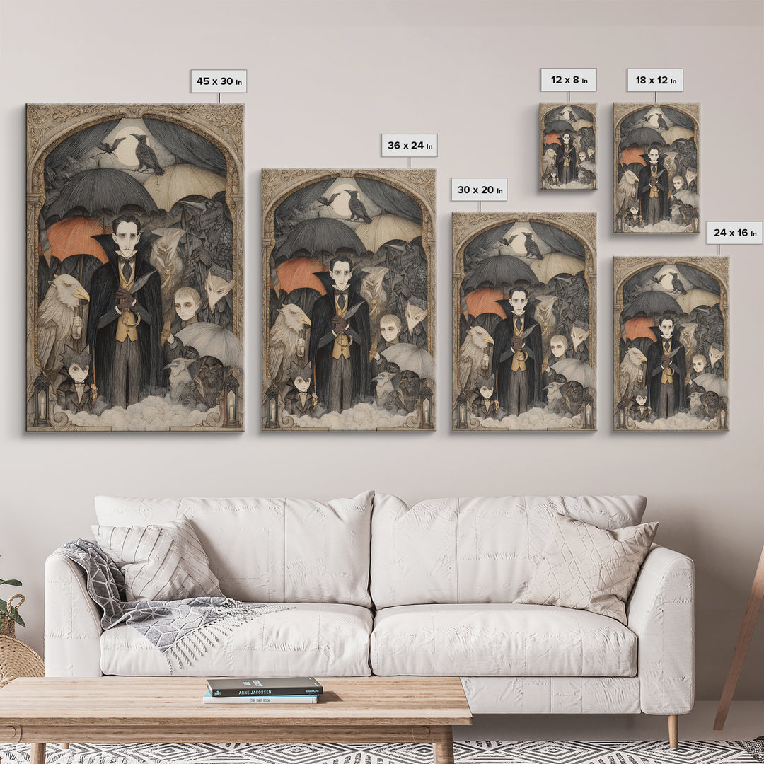 The Bat Umbrella Salesman, Victorian Macabre Art, Vertical Wall Art, Dark Fantasy Wall Art, Canvas Print, Halloween Wall Art