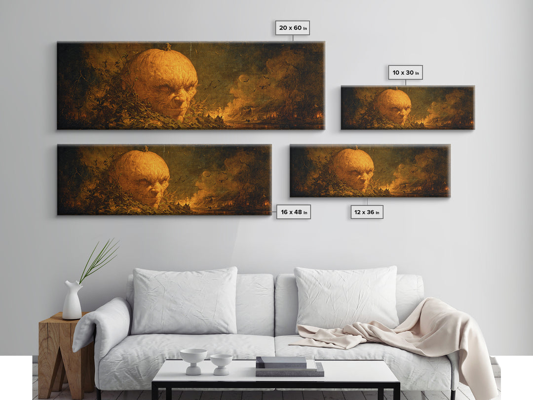 The Pumpkin-House Neighborhood, Dark Romantic Horror Art, Extra Wide Wall Art, Dark Fantasy Wall Art, Framed Canvas Print