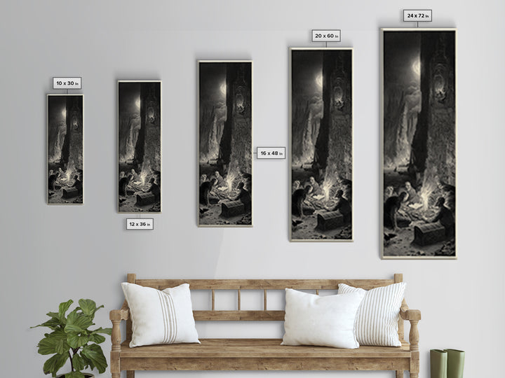 The Ghost Pirate Picnic, Gothic Engraving Art, Tall Narrow Wall Art, Dark Fantasy Wall Art, Framed Canvas Print, Halloween Wall Art