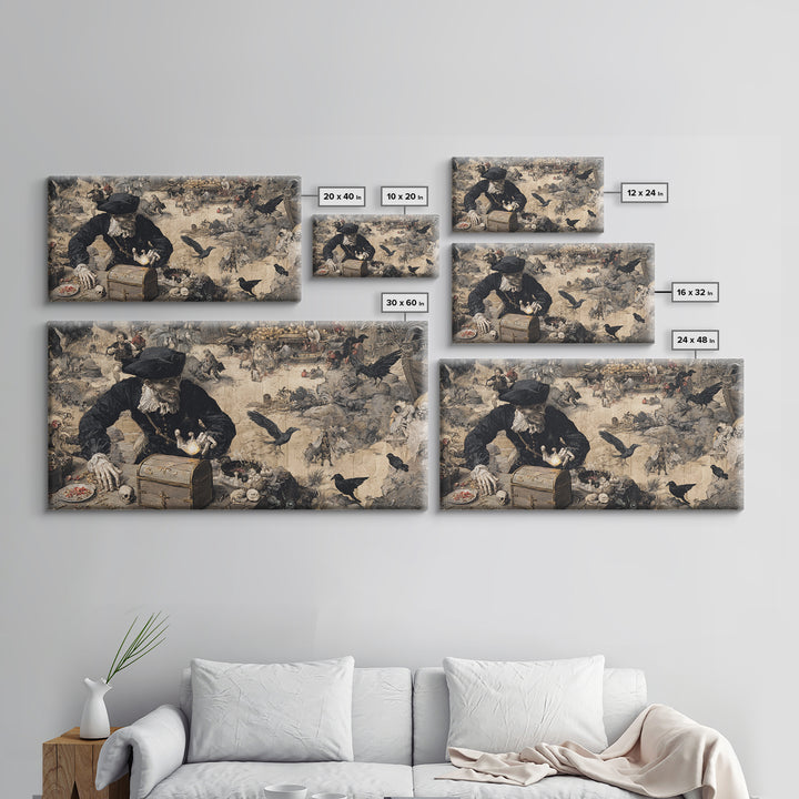 The Ghost Pirate Picnic, Northern Renaissance Horror, Wide Panoramic Art, Macabre Wall Art, Framed Canvas Print