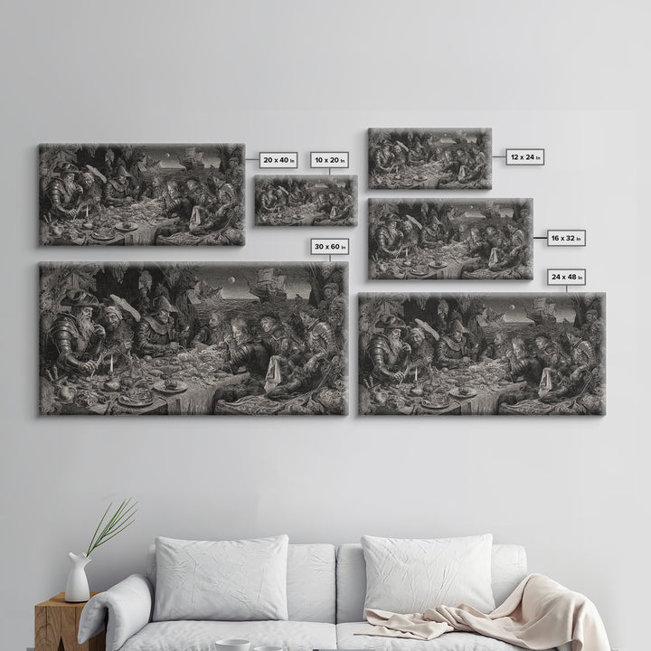 The Ghost Pirate Picnic, Renaissance Engraving Art, Wide Panoramic Art, Gothic Horror Wall Art, Canvas Print, Halloween Wall Art
