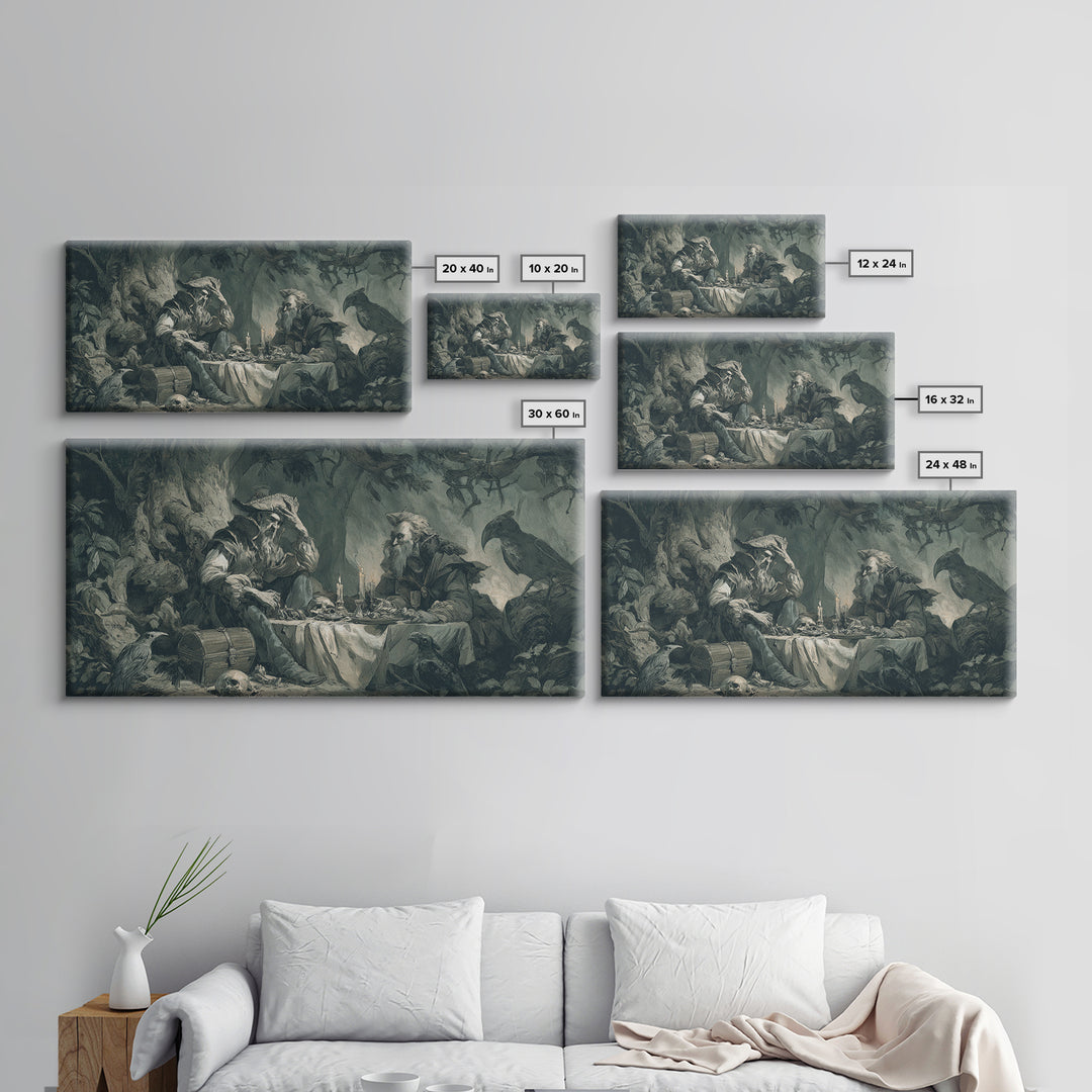 The Ghost Pirate Picnic, Baroque Witchcraft Art, Wide Panoramic Art, Gothic Horror Wall Art, Framed Canvas Print, Halloween Wall Art