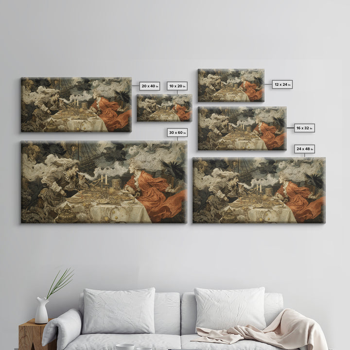 The Ghost Pirate Picnic, Ornate Symbolist Art, Wide Panoramic Art, Dark Halloween Decor, Canvas Print, Halloween Wall Art