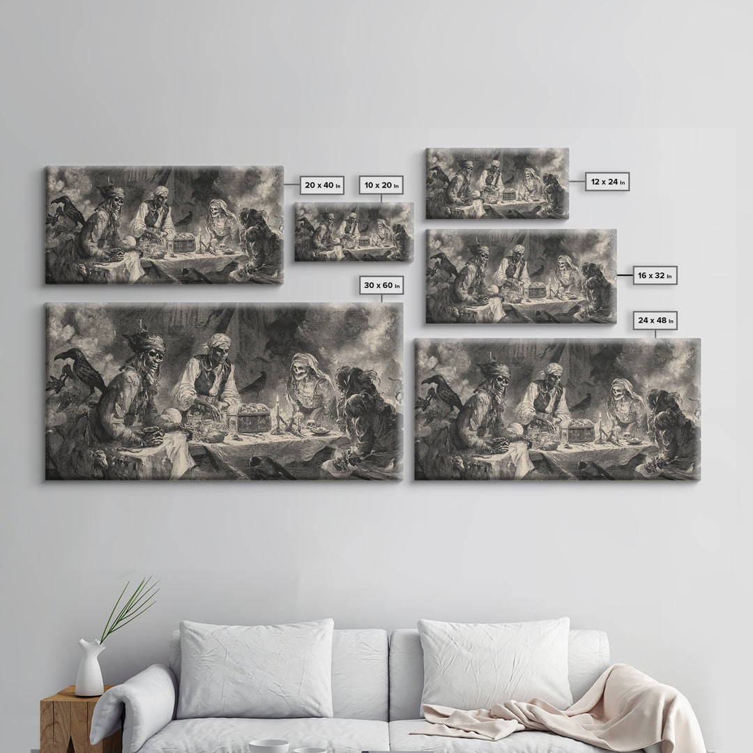 The Ghost Pirate Picnic, Decadent Gothic Art, Wide Panoramic Art, Gothic Horror Wall Art, Framed Canvas Print, Halloween Wall Art