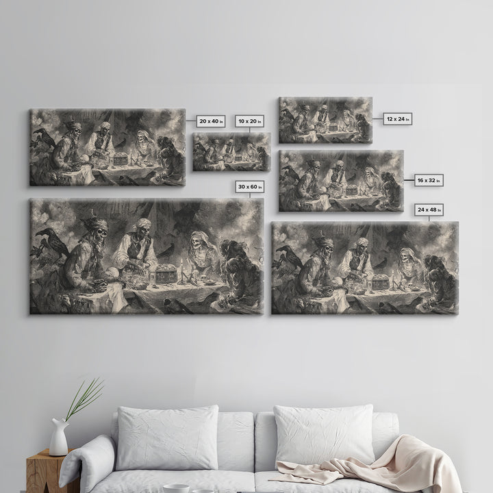 The Ghost Pirate Picnic, Decadent Gothic Art, Wide Panoramic Art, Gothic Horror Wall Art, Framed Canvas Print, Halloween Wall Art