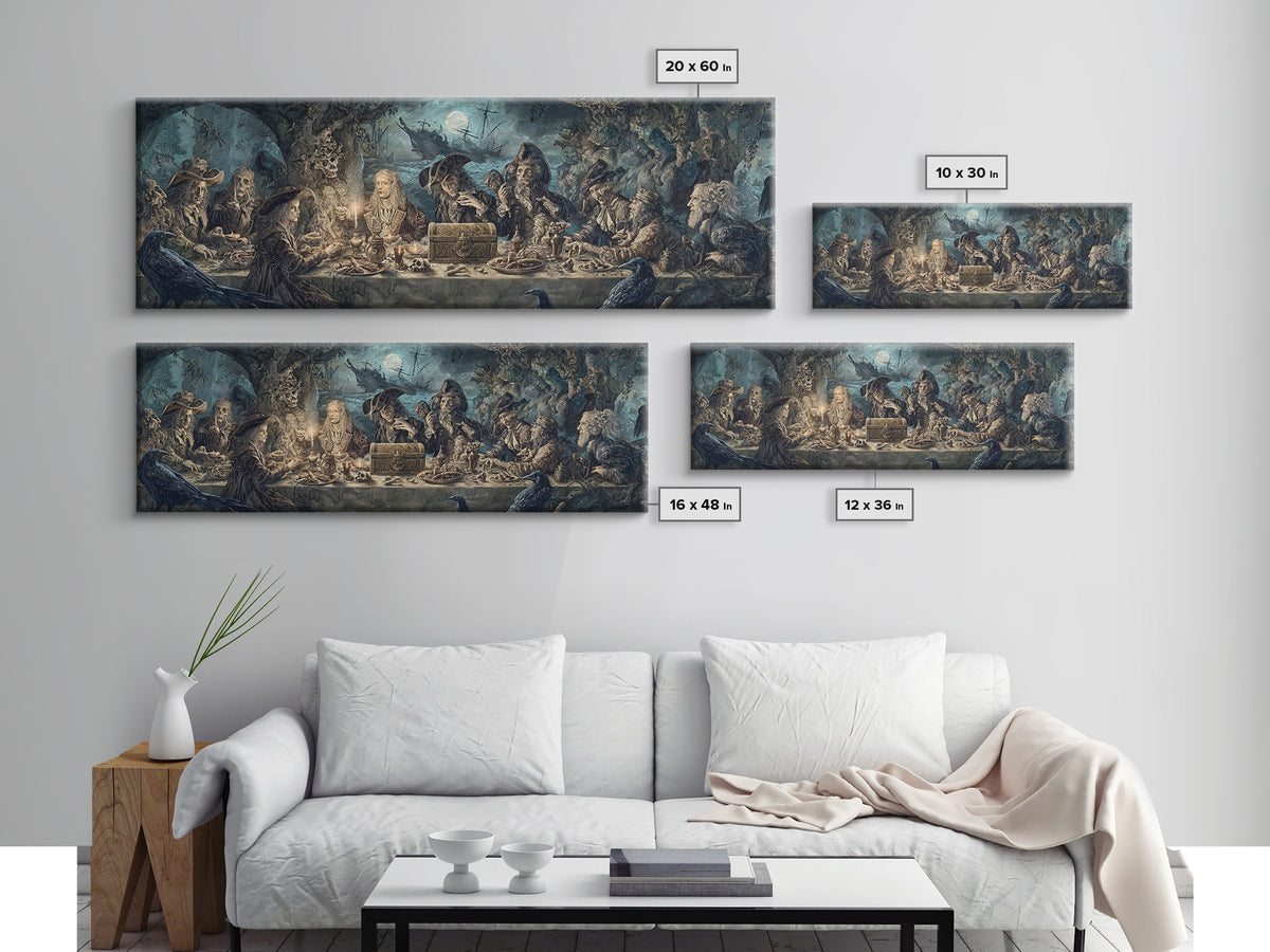 The Ghost Pirate Picnic, Symbolist Etching Art, Extra Wide Wall Art, Gothic Horror Wall Art, Canvas Print, Halloween Wall Art