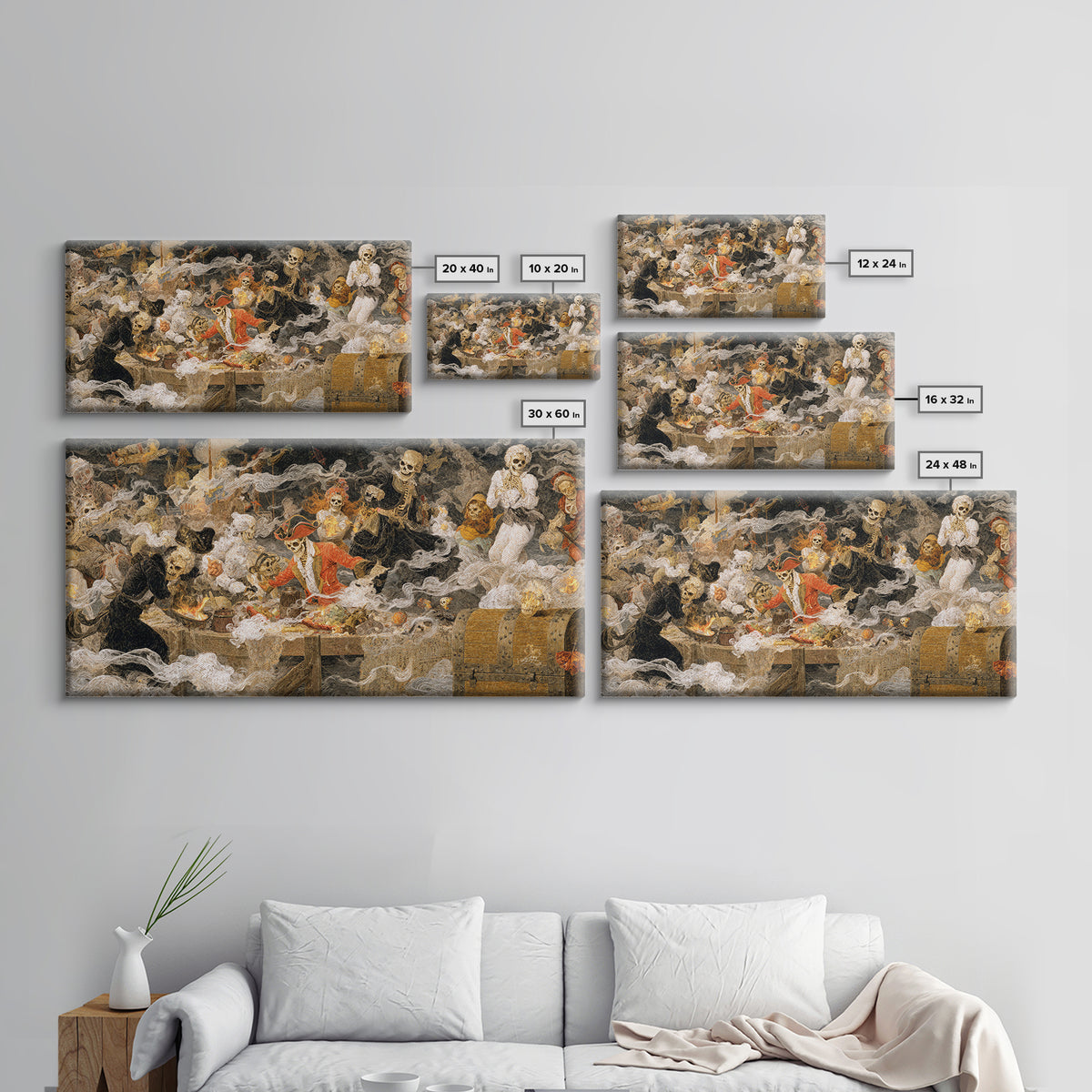 The Ghost Pirate Picnic, Grotesque Carnival Art, Wide Panoramic Art, Dark Fantasy Wall Art, Framed Canvas Print, Halloween Wall Art