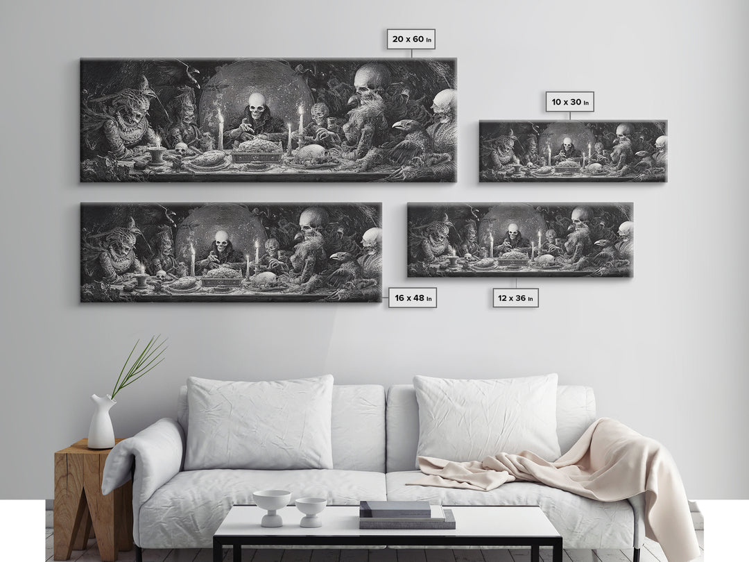 The Ghost Pirate Picnic, Biomechanical Horror Art, Extra Wide Wall Art, Macabre Wall Art, Canvas Print, Halloween Wall Art