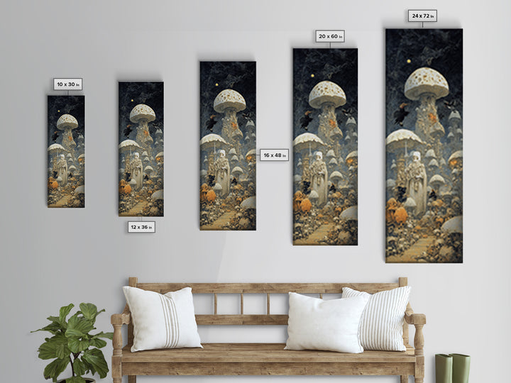 The Moonlit Mushroom Village, Surreal Apocalyptic Art, Tall Narrow Wall Art, Gothic Horror Wall Art, Framed Canvas Print