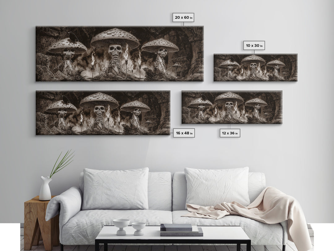 The Moonlit Mushroom Village, Biomechanical Horror Art, Extra Wide Wall Art, Gothic Horror Wall Art, Canvas Print, Halloween Wall Art