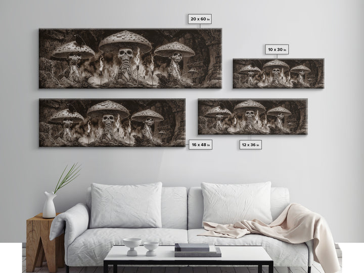 The Moonlit Mushroom Village, Biomechanical Horror Art, Extra Wide Wall Art, Gothic Horror Wall Art, Canvas Print, Halloween Wall Art