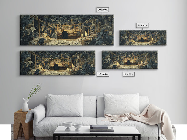 The Raven Post Office, Dark Renaissance Art, Extra Wide Wall Art, Gothic Horror Wall Art, Framed Canvas Print, Halloween Wall Art