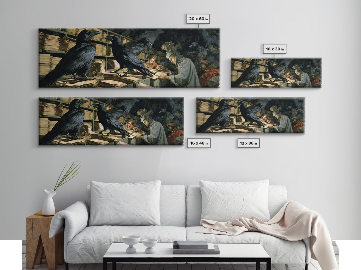The Raven Post Office, Gothic Nightmare Art, Extra Wide Wall Art, Dark Fantasy Wall Art, Framed Canvas Print, Halloween Wall Art