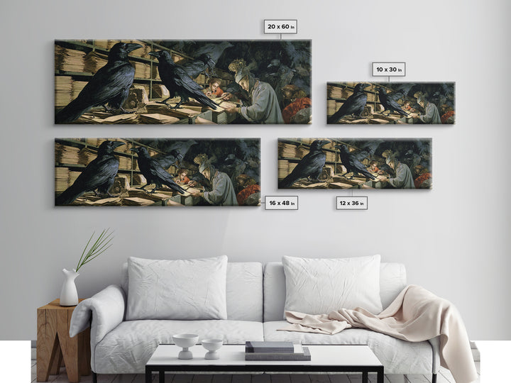 The Raven Post Office, Gothic Nightmare Art, Extra Wide Wall Art, Dark Fantasy Wall Art, Framed Canvas Print, Halloween Wall Art