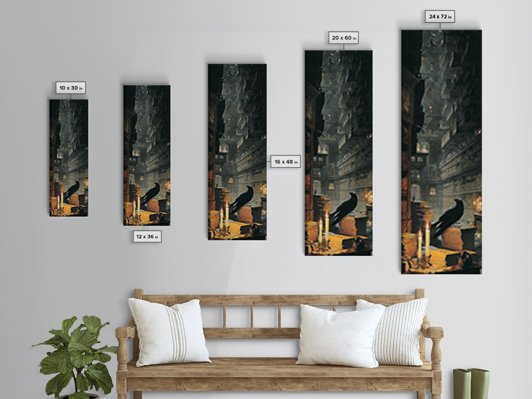 The Raven Post Office, Architectural Etching Art, Tall Narrow Wall Art, Dark Halloween Decor, Framed Canvas Print