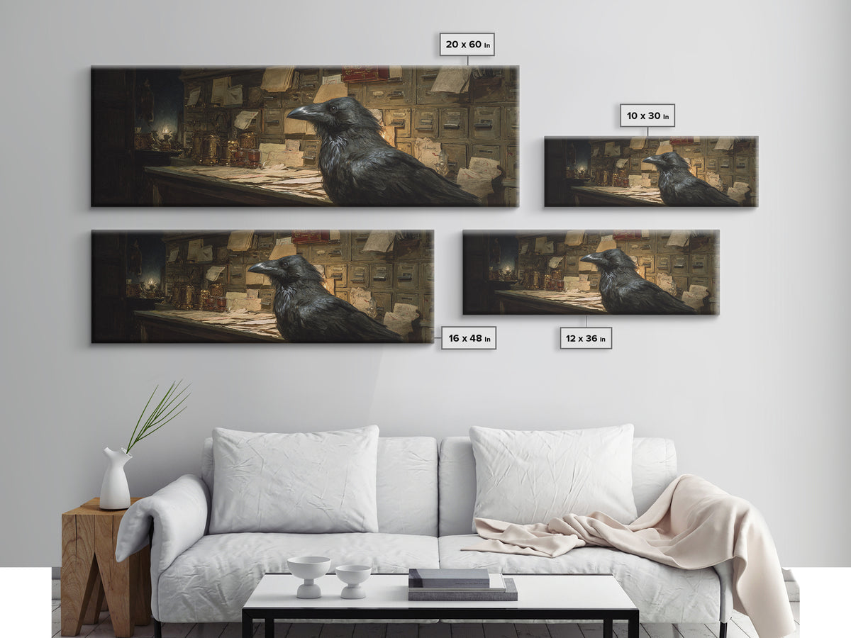 The Raven Post Office, Decadent Gothic Art, Extra Wide Wall Art, Dark Halloween Decor, Canvas Print, Halloween Wall Art