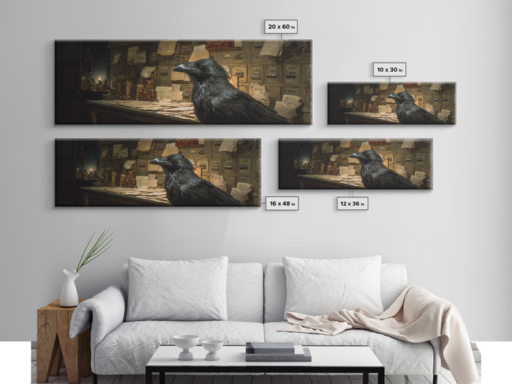 The Raven Post Office, Decadent Gothic Art, Extra Wide Wall Art, Dark Halloween Decor, Canvas Print, Halloween Wall Art