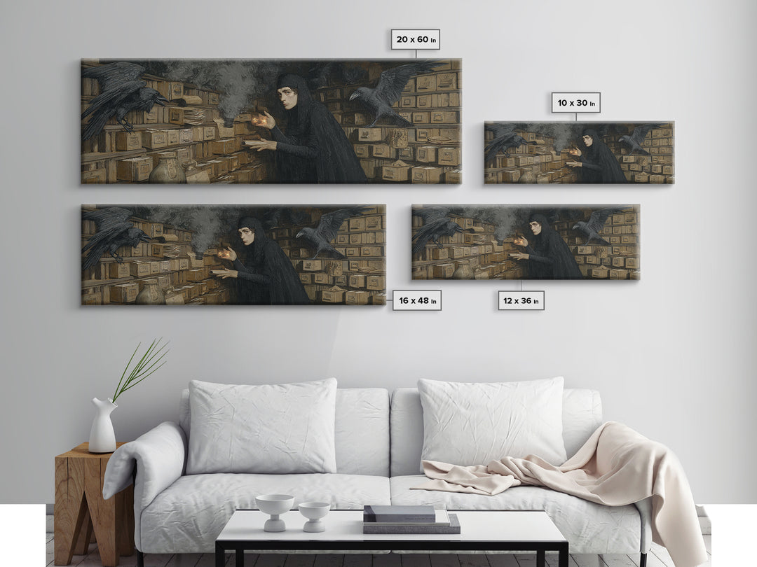 The Raven Post Office, Dark Symbolist Art, Extra Wide Wall Art, Dark Fantasy Wall Art, Canvas Print, Halloween Wall Art