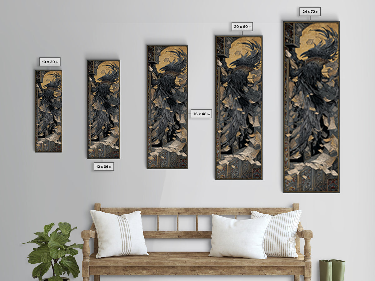 The Raven Post Office, Stained Glass Gothic Art, Tall Narrow Wall Art, Dark Fantasy Wall Art, Framed Canvas Print, Halloween Wall Art