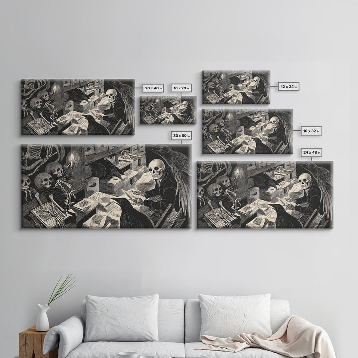 The Raven Post Office, Macabre Folk Print Art, Wide Panoramic Art, Gothic Horror Wall Art, Canvas Print, Halloween Wall Art