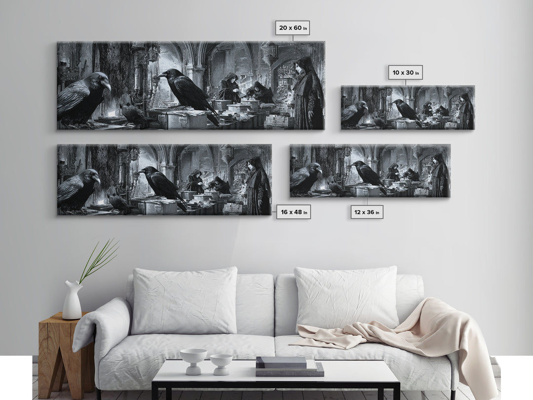 The Raven Post Office, Biomechanical Horror Art, Extra Wide Wall Art, Dark Halloween Decor, Framed Canvas Print, Halloween Wall Art