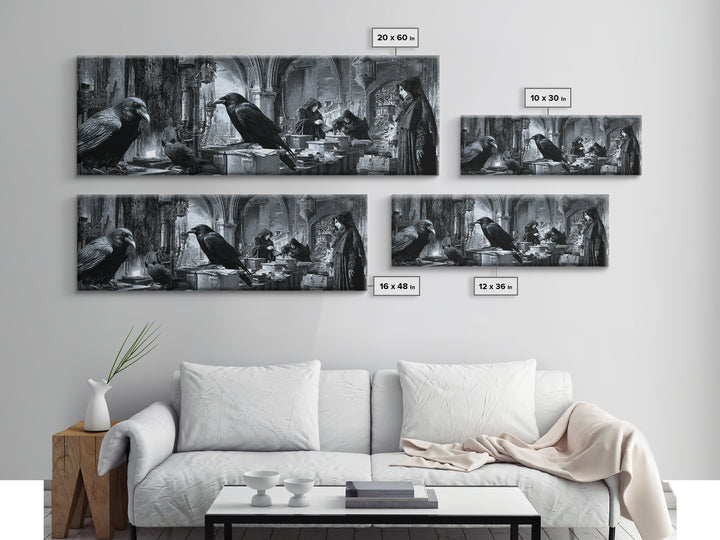 The Raven Post Office, Biomechanical Horror Art, Extra Wide Wall Art, Dark Halloween Decor, Framed Canvas Print, Halloween Wall Art