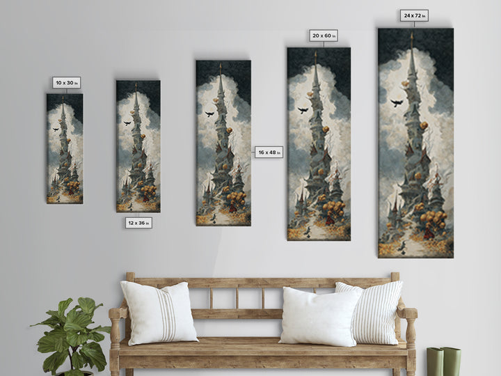 The Candy Corn Kingdom, Gothic Engraving Art, Tall Narrow Wall Art, Dark Fantasy Wall Art, Canvas Print, Halloween Wall Art