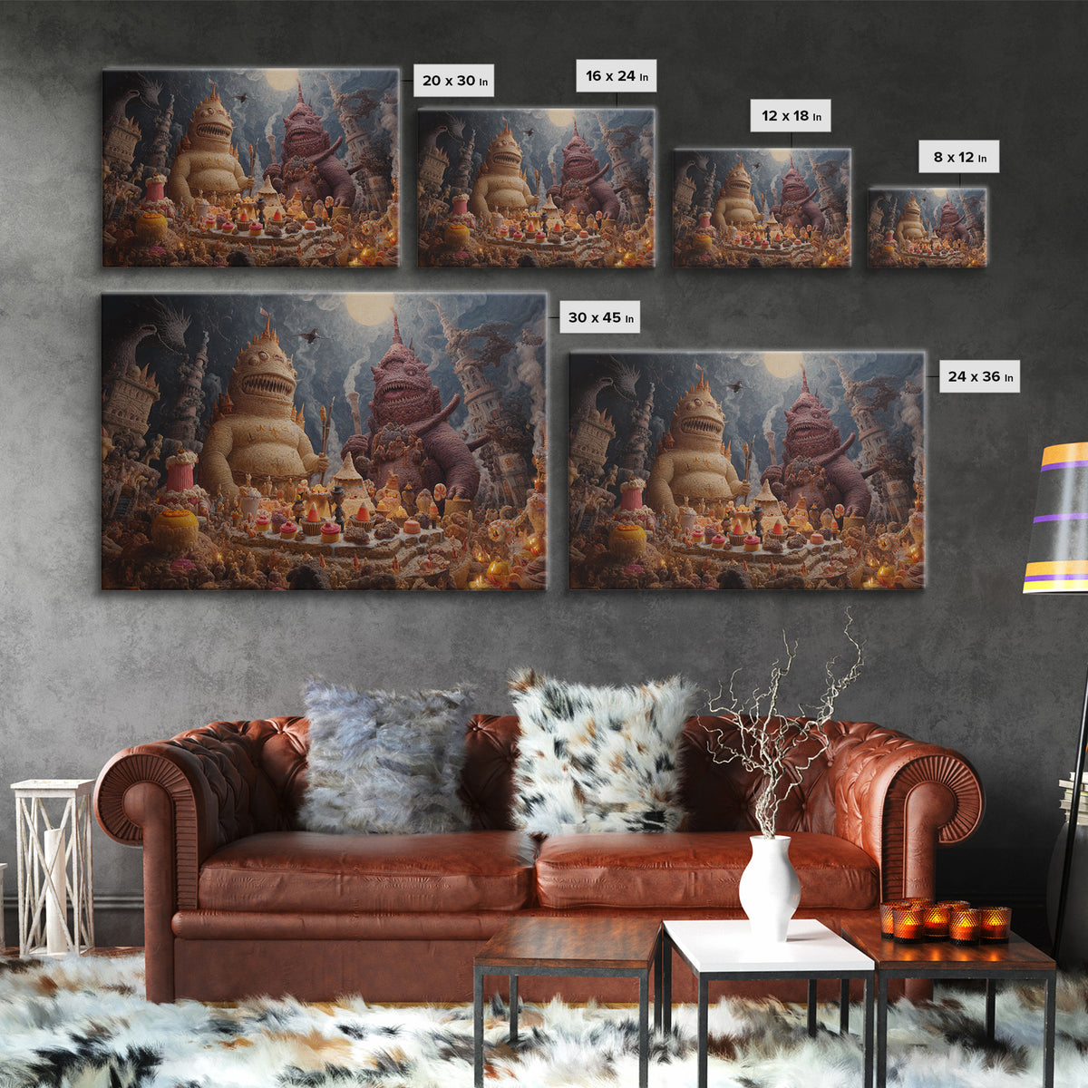 The Candy Corn Kingdom, Medieval Grotesque Art, Landscape Wall Art, Macabre Wall Art, Canvas Print, Halloween Wall Art
