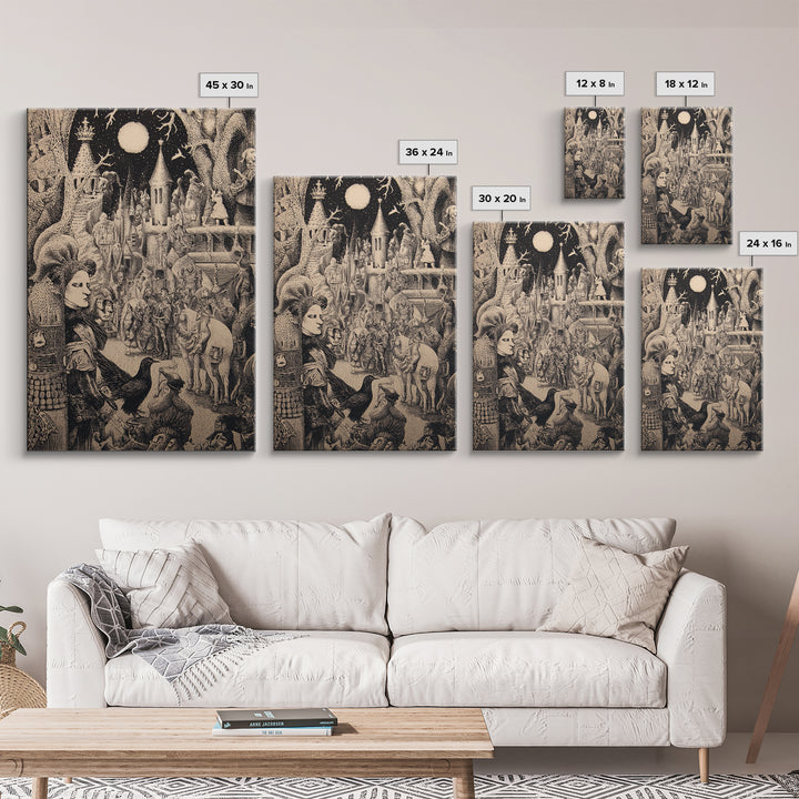 The Candy Corn Kingdom, Renaissance Engraving Art, Vertical Wall Art, Gothic Horror Wall Art, Framed Canvas Print, Halloween Wall Art