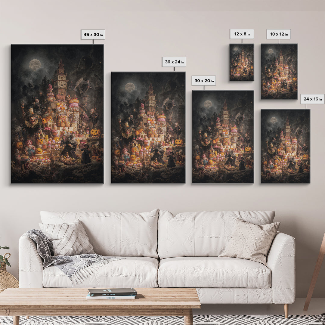 The Candy Corn Kingdom, Dark Romantic Horror Art, Vertical Wall Art, Gothic Horror Wall Art, Framed Canvas Print, Halloween Wall Art