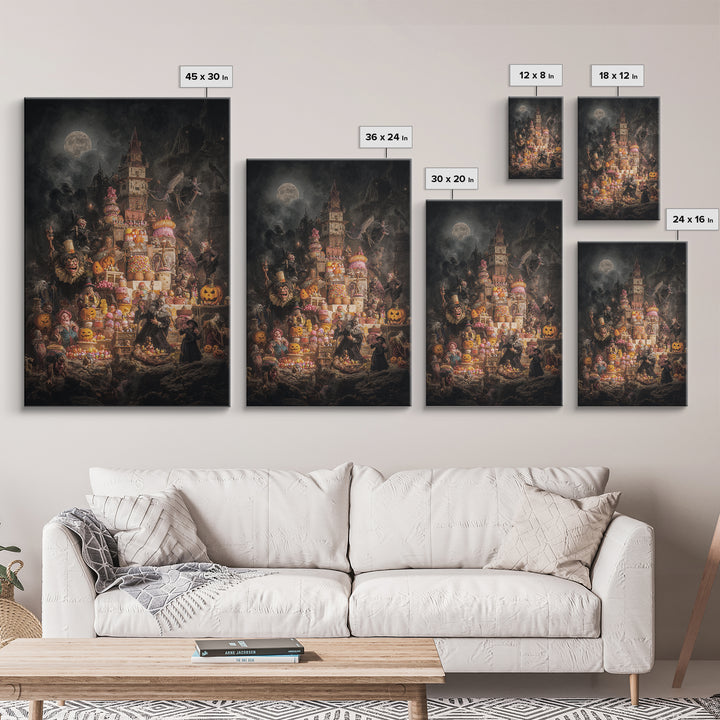 The Candy Corn Kingdom, Dark Romantic Horror Art, Vertical Wall Art, Gothic Horror Wall Art, Framed Canvas Print, Halloween Wall Art