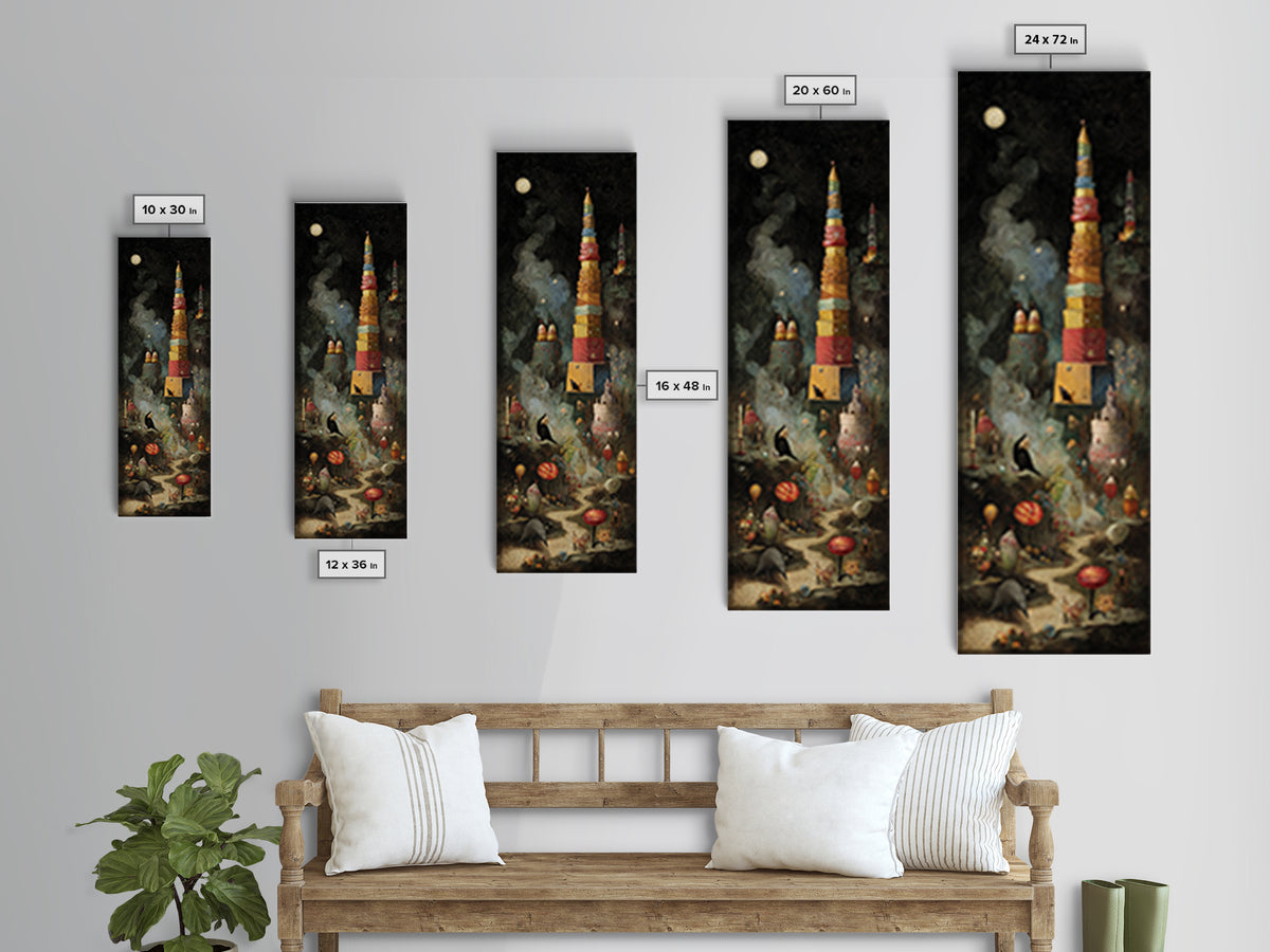The Candy Corn Kingdom, Symbolist Dream Art, Tall Narrow Wall Art, Dark Fantasy Wall Art, Canvas Print, Halloween Wall Art