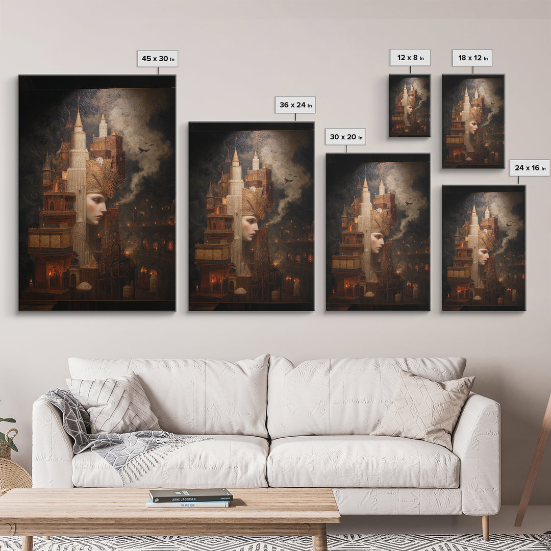 The Candy Corn Kingdom, Ornate Symbolist Art, Vertical Wall Art, Gothic Horror Wall Art, Framed Canvas Print, Halloween Wall Art