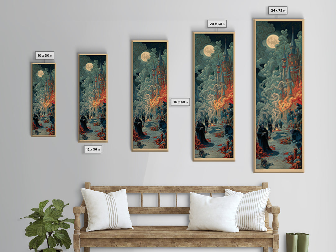 The Candy Corn Kingdom, Symbolist Etching Art, Tall Narrow Wall Art, Dark Halloween Decor, Canvas Print, Halloween Wall Art