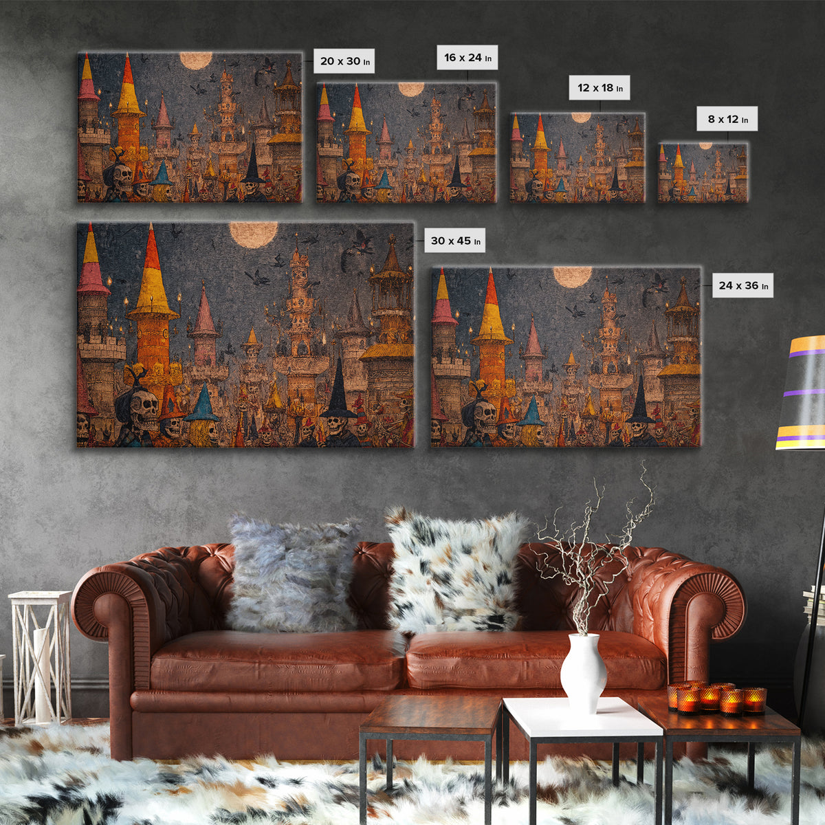 The Candy Corn Kingdom, Grotesque Carnival Art, Landscape Wall Art, Dark Halloween Decor, Framed Canvas Print, Halloween Wall Art