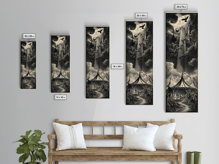 The Jack-O'-Lantern Circus, Gothic Engraving Art, Tall Narrow Wall Art, Gothic Horror Wall Art, Framed Canvas Print, Halloween Wall Art