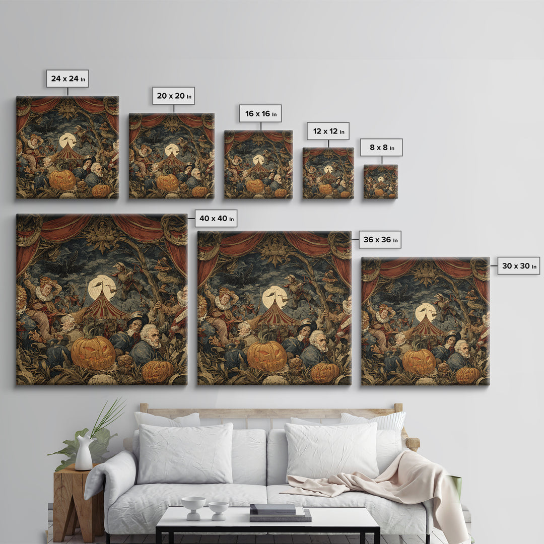 The Jack-O'-Lantern Circus, Dark Renaissance Art, Square Wall Art, Gothic Horror Wall Art, Framed Canvas Print