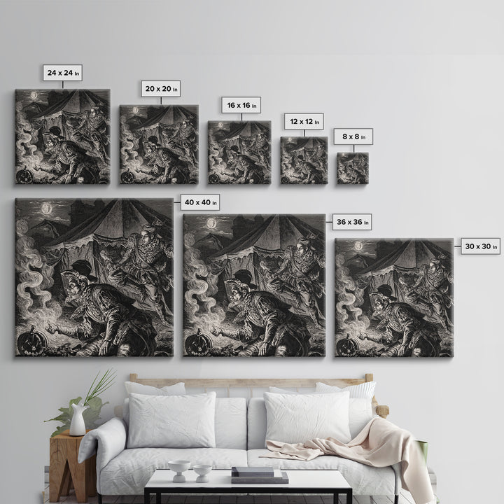 The Jack-O'-Lantern Circus, Renaissance Engraving Art, Square Wall Art, Dark Fantasy Wall Art, Canvas Print, Halloween Wall Art