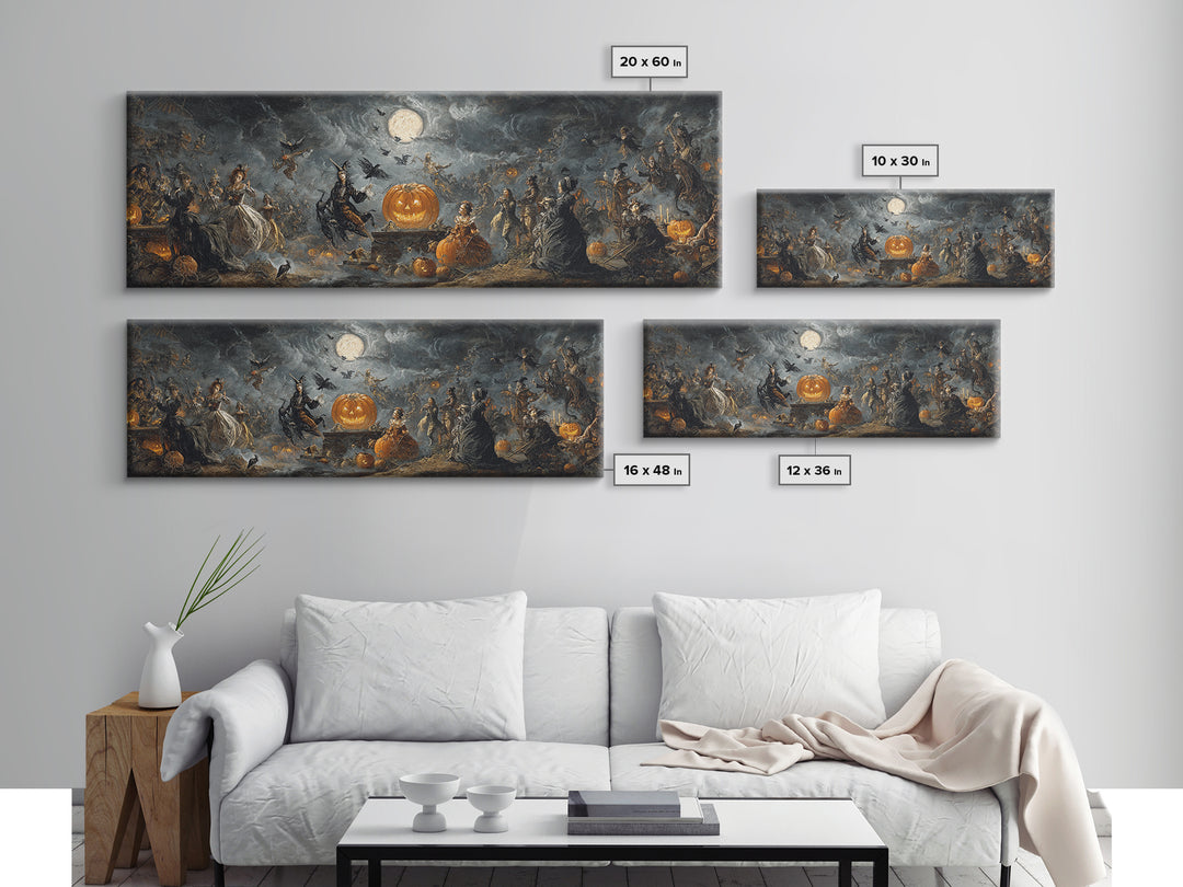 The Jack-O'-Lantern Circus, Dark Romantic Horror Art, Extra Wide Wall Art, Macabre Wall Art, Framed Canvas Print, Halloween Wall Art