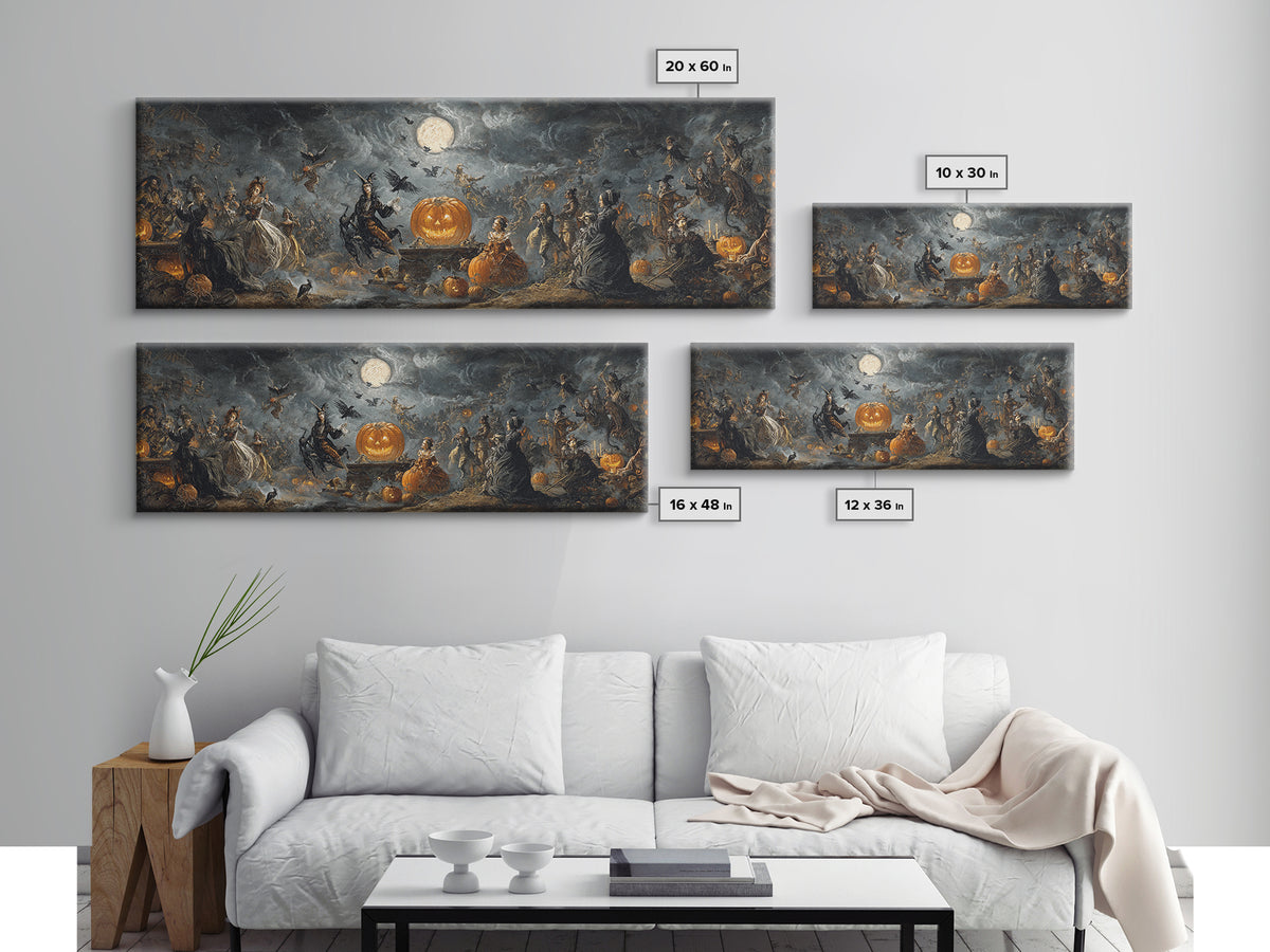 The Jack-O'-Lantern Circus, Dark Romantic Horror Art, Extra Wide Wall Art, Macabre Wall Art, Framed Canvas Print, Halloween Wall Art