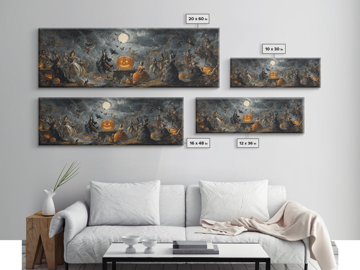 The Jack-O'-Lantern Circus, Dark Romantic Horror Art, Extra Wide Wall Art, Macabre Wall Art, Framed Canvas Print, Halloween Wall Art