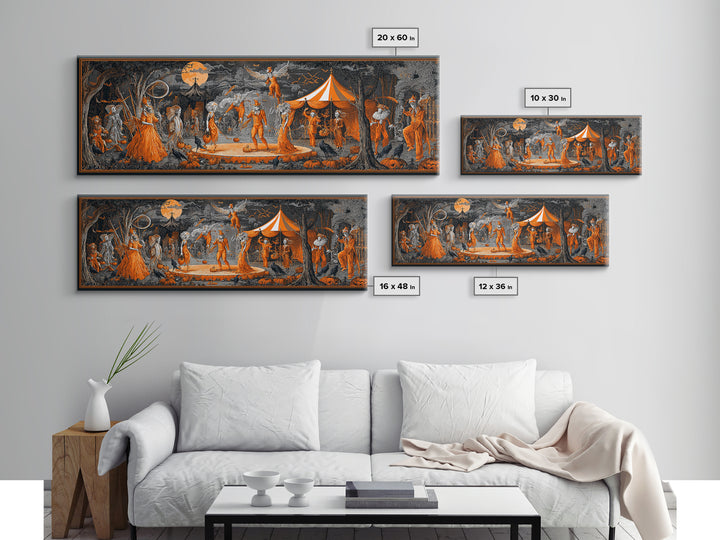 The Jack-O'-Lantern Circus, Visionary Gothic Art, Extra Wide Wall Art, Dark Fantasy Wall Art, Framed Canvas Print, Halloween Wall Art