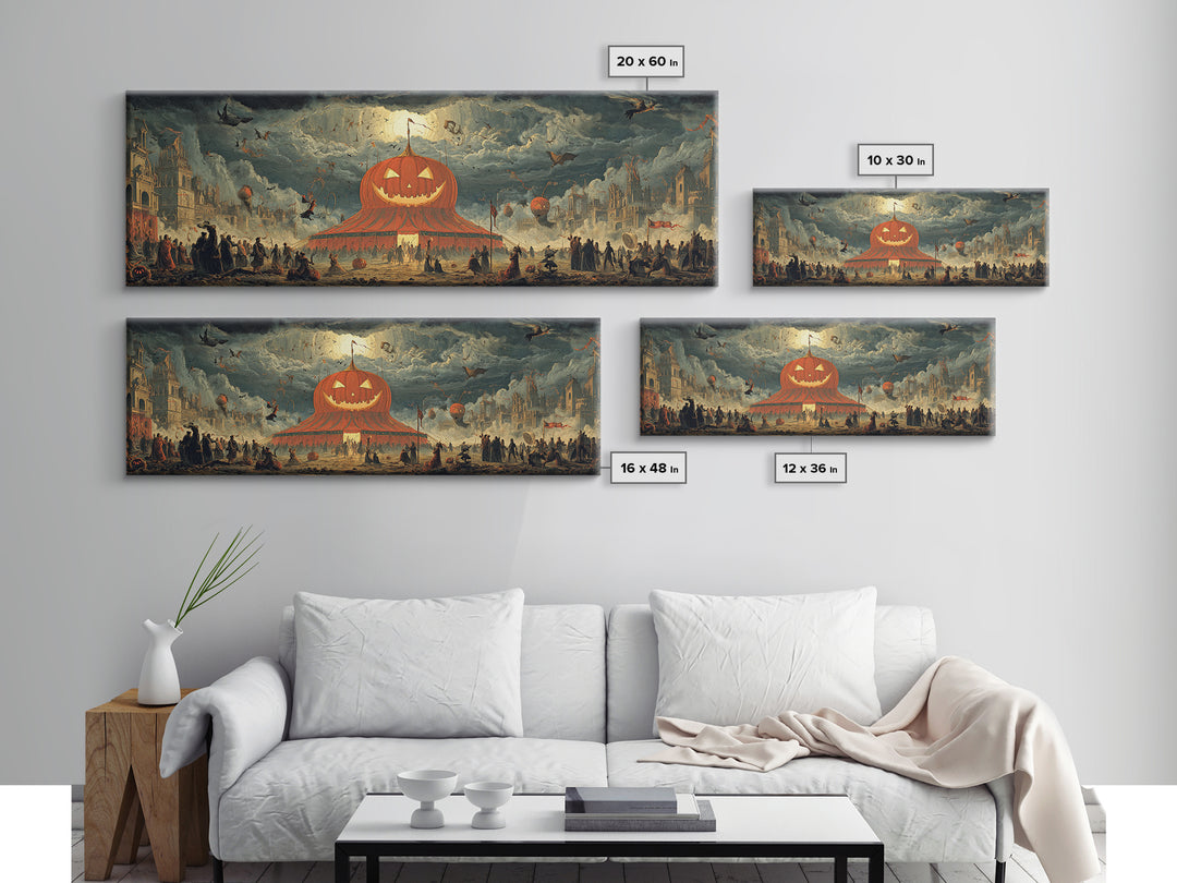 The Jack-O'-Lantern Circus, Apocalyptic Romantic Art, Extra Wide Wall Art, Macabre Wall Art, Canvas Print, Halloween Wall Art