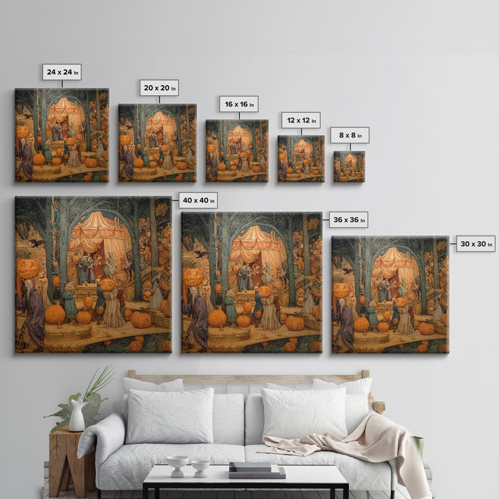 The Jack-O'-Lantern Circus, Ornate Symbolist Art, Square Wall Art, Gothic Horror Wall Art, Framed Canvas Print, Halloween Wall Art